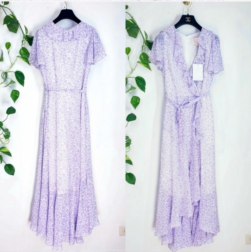Gal Meets Glam Sophie Elegant Lavender Floral Maxi Dress Size 6 - Picture 7 of 14